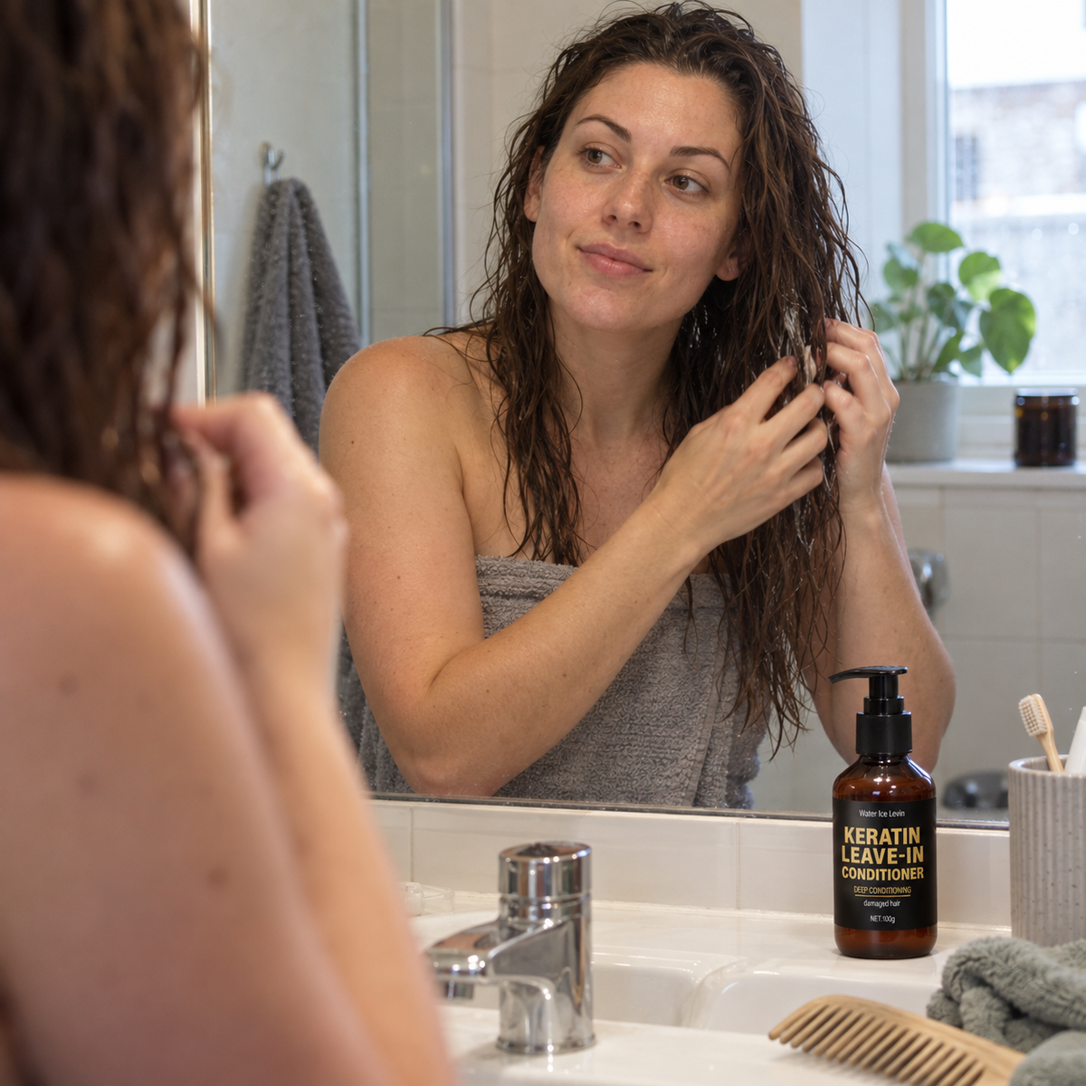 Keratin Leave-In Conditioner with Biotin & Collagen - Repairs Damaged Hair for Deep Moisture, Softness & Shine, Hair Treatment.